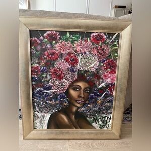Vibrant Floral Art Painting in Gold Frame